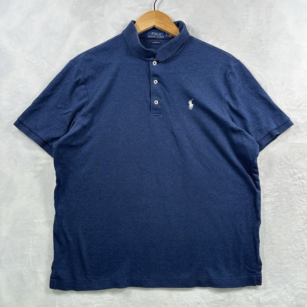 Polo Ralph Lauren Polo Shirt Men's L Blue Short Sleeve Custom Classic Fit Cotton